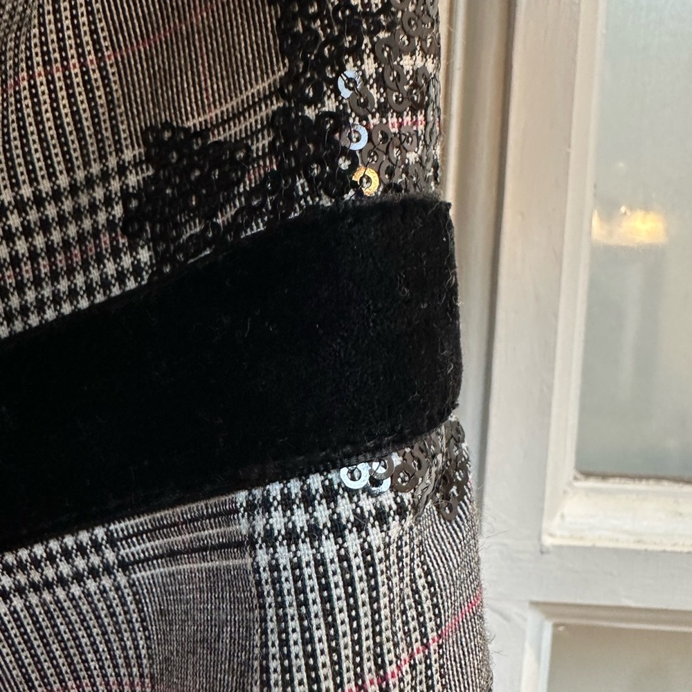 Foxiedox Black Gray Plaid Sequin Floral High Low Ruffle Formal Dress Size 4 NWT - Picture 6 of 12